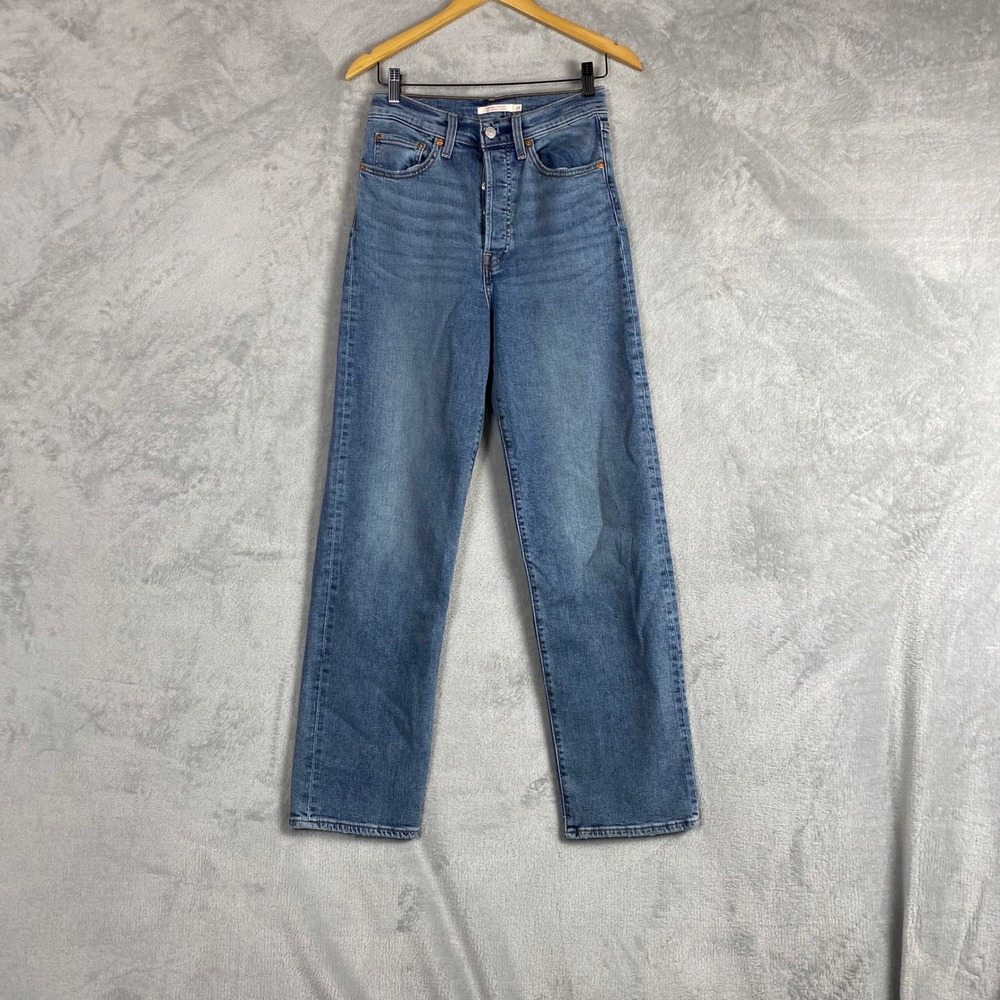 Levi's Ribcage Straight Leg Jeans Womens 28 Blue High Rise Button Fly 0702